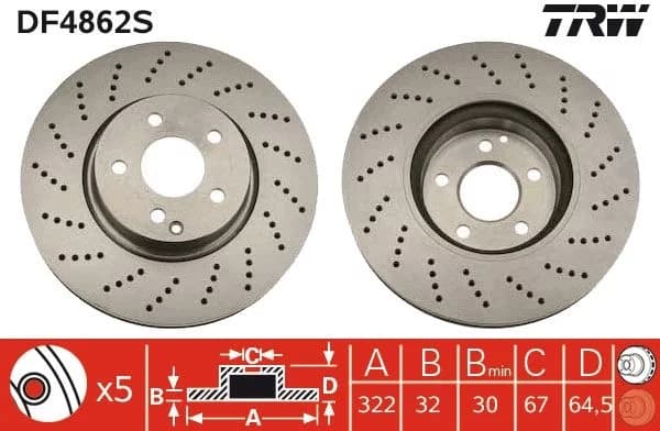 Jeu de 2 Disques de frein TRW
