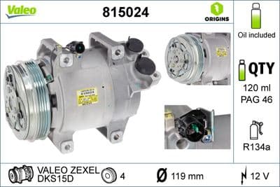 Compresseur, climatisation VALEO ORIGINS TECHNOLOGIE D'ORIGINE