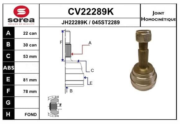 Jeu de joints, arbre de transmission