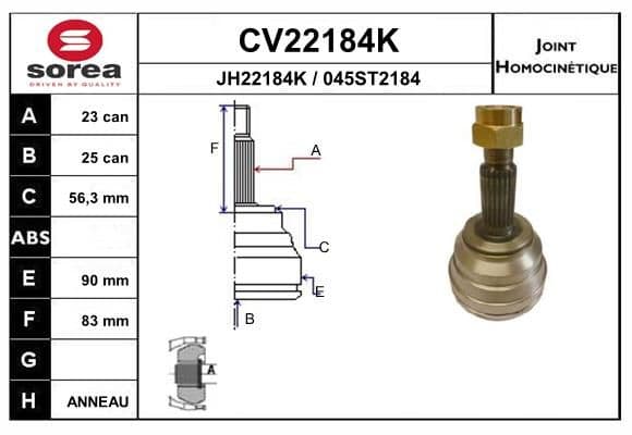 Jeu de joints, arbre de transmission
