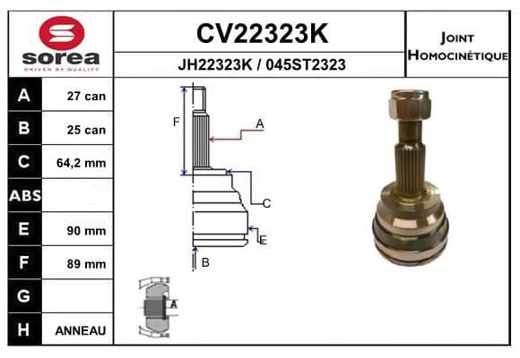 Jeu de joints, arbre de transmission